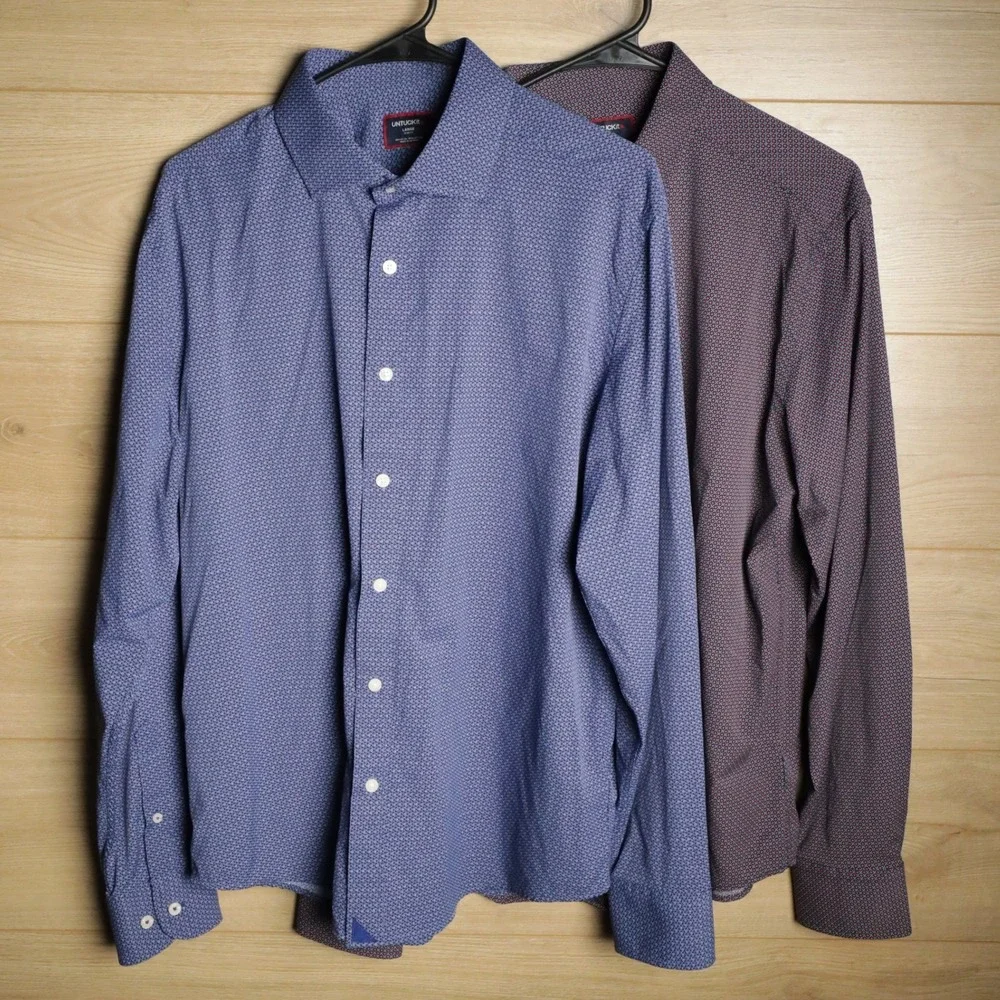 2x UNTUCKit Mens Large Slim Fit Button Down Long Sleeve Shirt Blue/Maroon - Picture 1 of 15